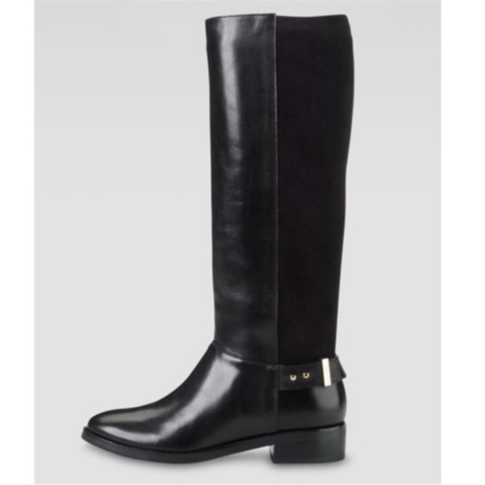 Cole Haan Adler riding boot knee high black leather suede stretch flat boot 10